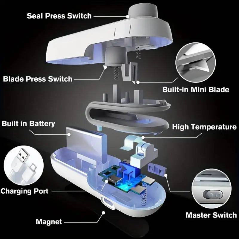 Portable Mini Heat Sealer 2 in 1 Snacks, Home Use, Rechargeable